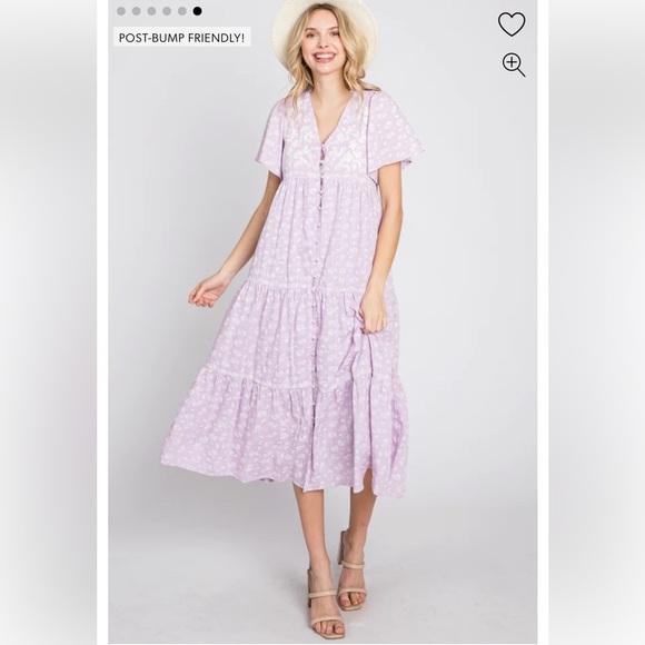 PinkBlush lavender floral embroidered midi maternity dress nwot - Picture 2 of 6